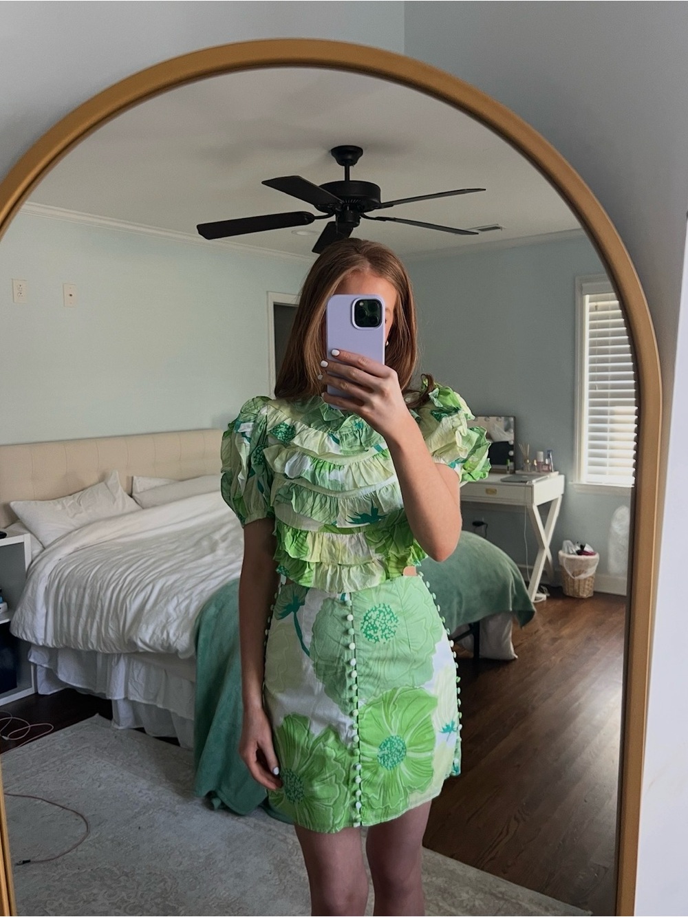 Sabo Skirt Green Floral Ruffled Cutout Mini Dress